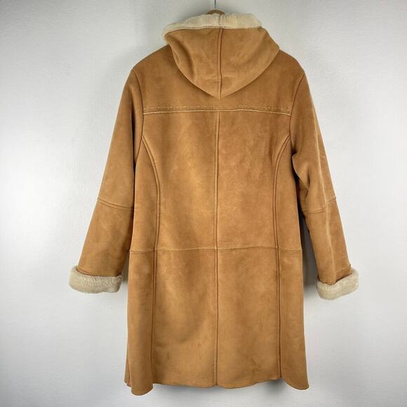 Talbots Camel Faux Suede Shearling Hooded Coat Penny Lane Jacket Women's Medium - Picture 2 of 12